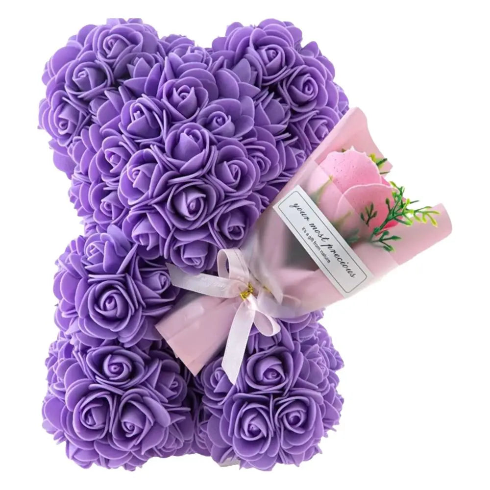 24cm Size Eternal Rose Bear Flower Bouquet Long Lasting Rose Bear Creative Design Artificial Rose Artificial Foam Flowers Bear