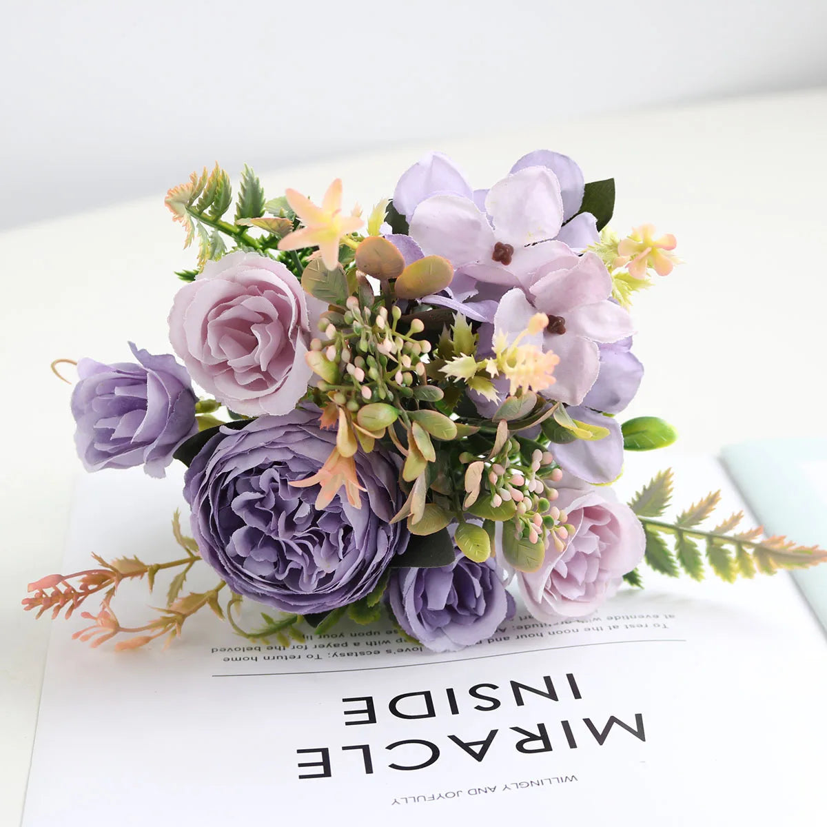 Ramo Retro de Peonía y Rosa de Seda — Decoración Otoño, Hogar y Bodas, 4 Colores