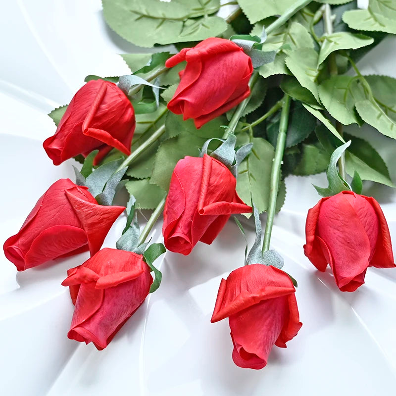 7pcs Pink Rose Artificial Flowers Real Touch Silk Flowers For Home Wedding Table Bouquet Party Decoration