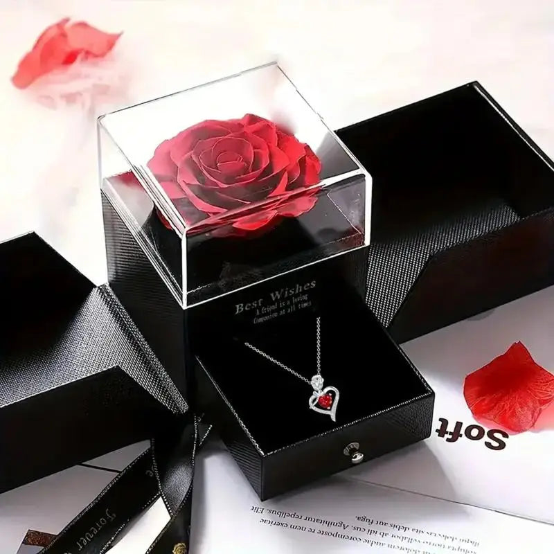 Eternal Rose Gift Box With Heart-Shaped Necklace, Perfect For Women,Mums,Birthdays,Valentine's Day & Christmas, Jewelry Gift Box