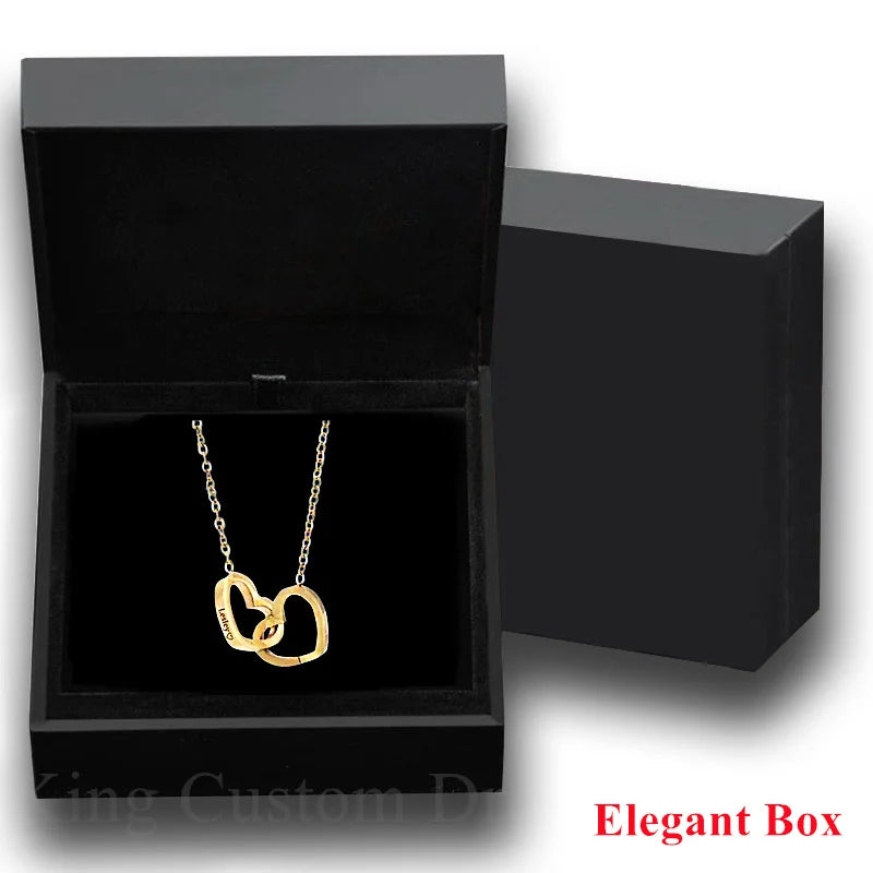 2025 New Eternal Real Rose Rotating box Double Heart Custom Engraved Name Steel Necklace for Valentines Birthday Jewelry Gift