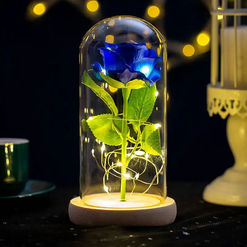 Artificial Rose Flowers Eternal Rose LED Light Foil Flower in Glass Cover Simulation Rose Flower Wedding Mother's Day Gifts