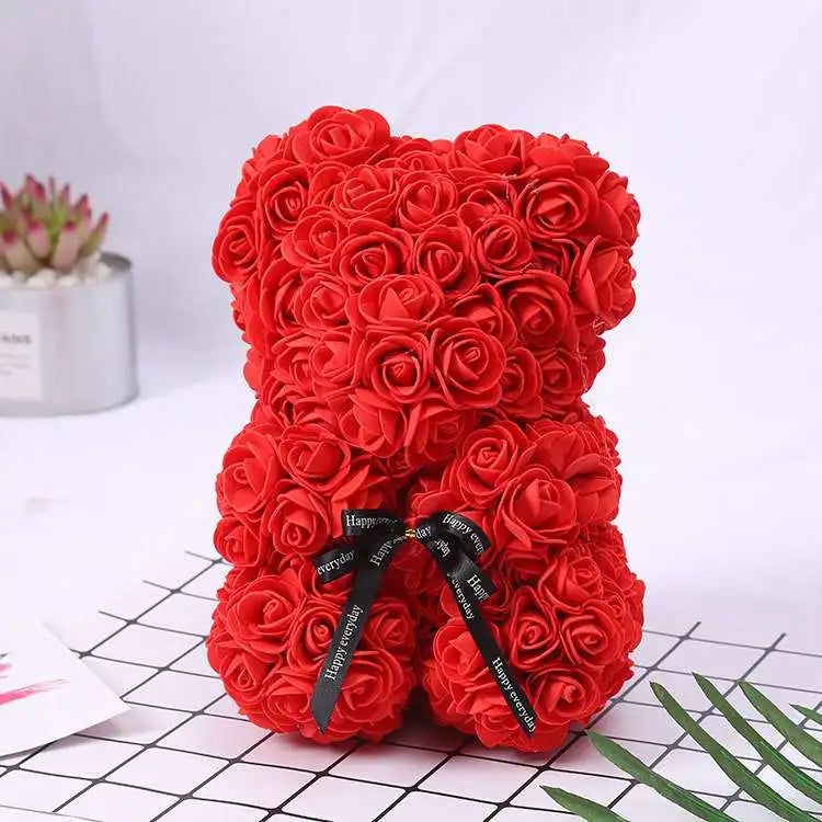 25cm Eternal Rose Bear with Gift Valentine's Day Gift Rose Embracing Bear Imitation Rose Bear Birthday Gift