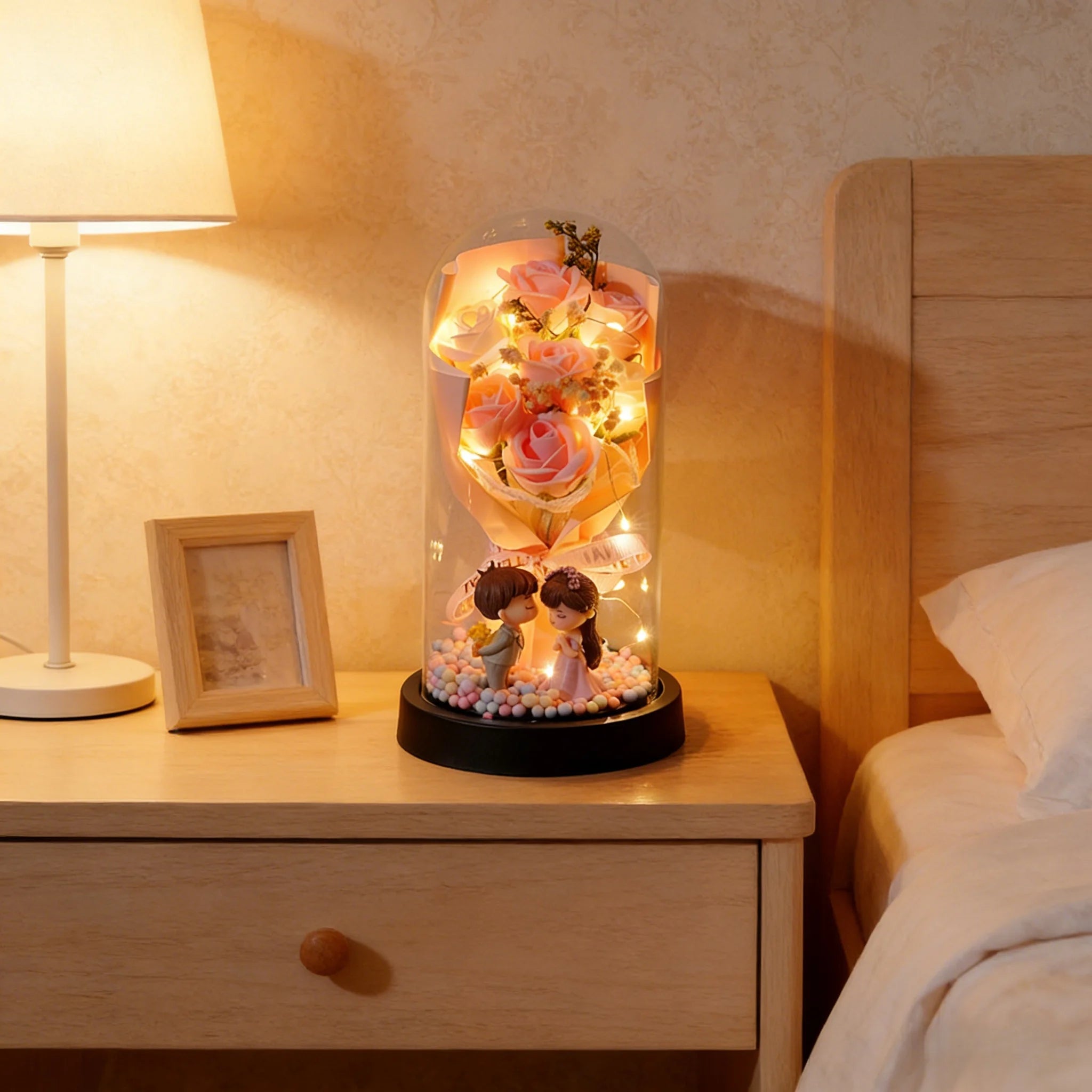 Wedding Birthday Valentine Day Gift Eternal Rose Flower Colorful Luminous Ornament for Women Mom Girlfriend Wife Home Decoration