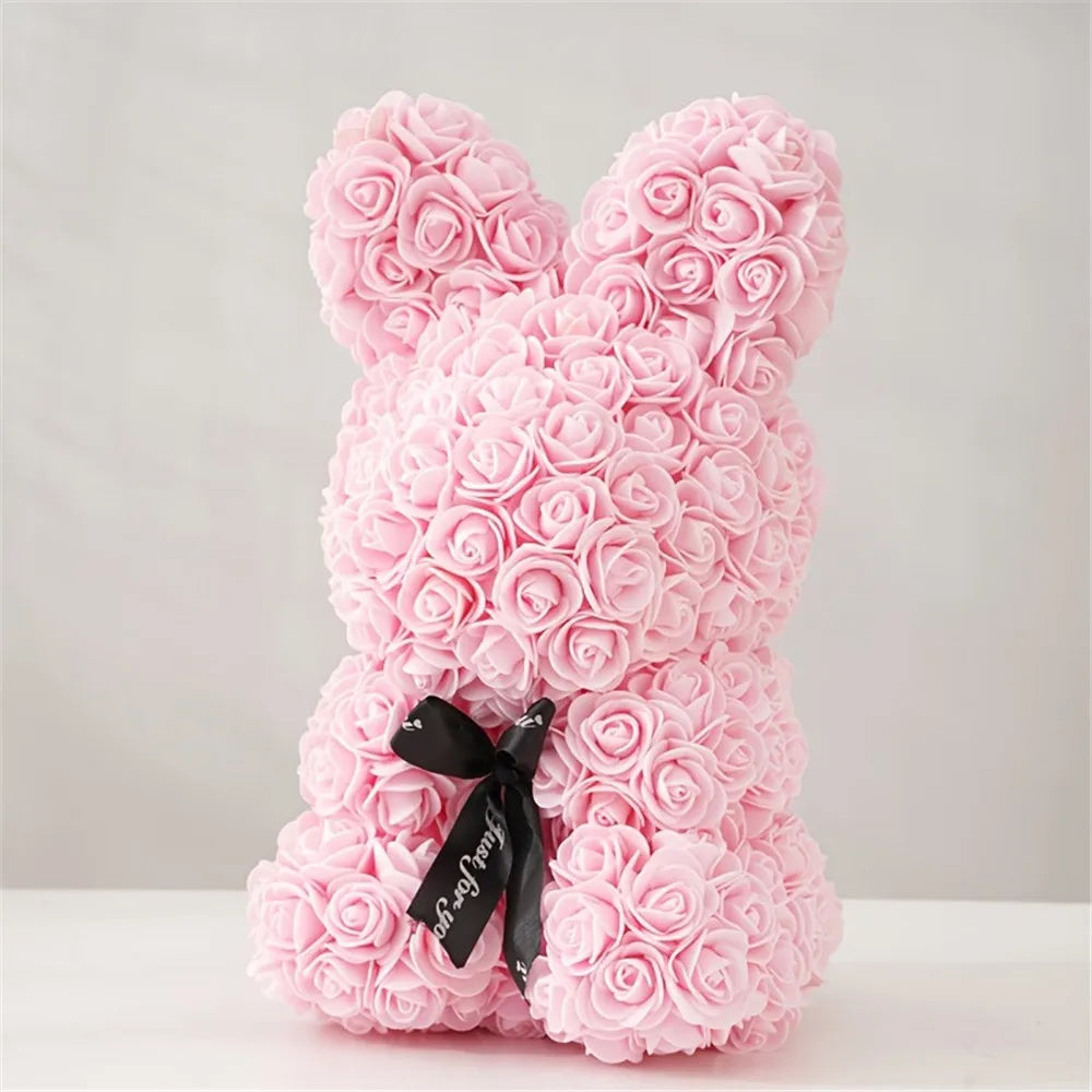 1pc 25cm Eternal Artificial Flower Rose Rabbit Romantic Gift For Birthday Anniversary Valentine's Wedding Decoration Home Decor