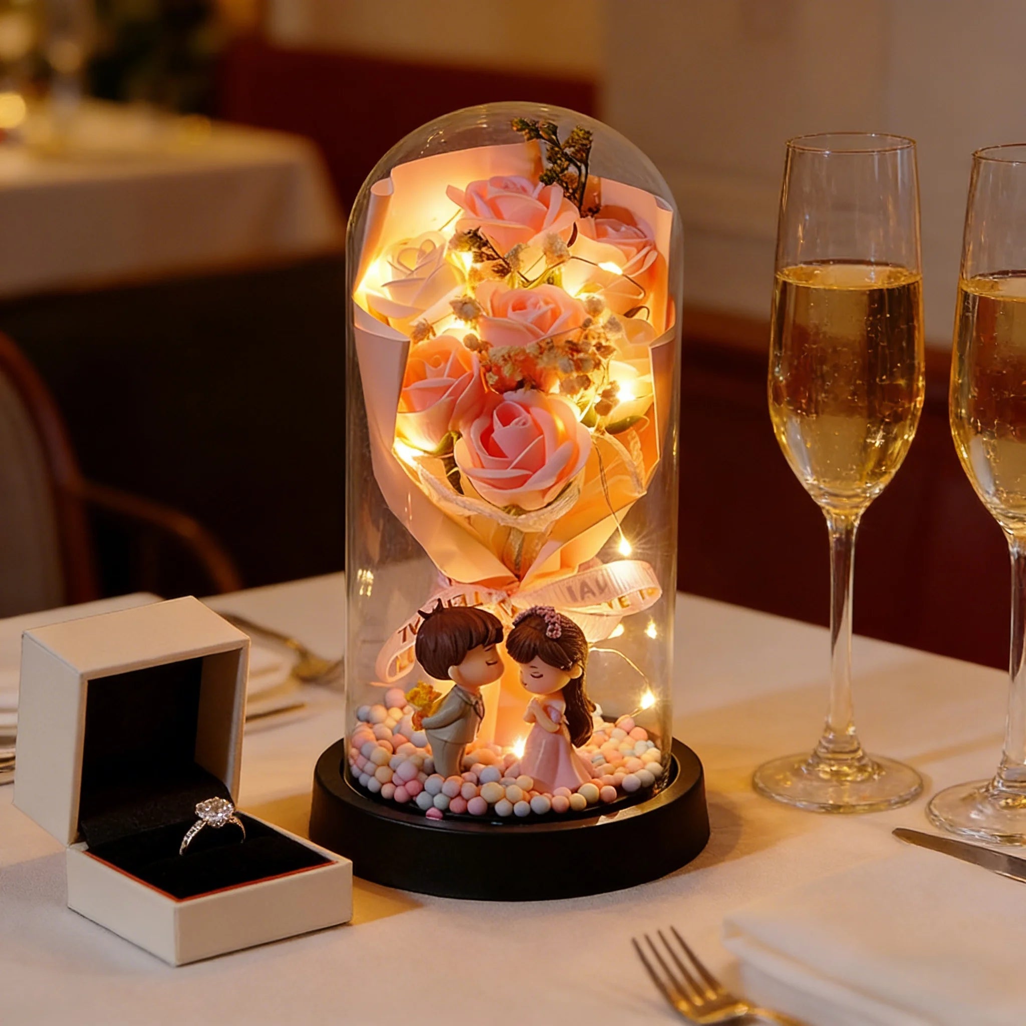 Wedding Birthday Valentine Day Gift Eternal Rose Flower Colorful Luminous Ornament for Women Mom Girlfriend Wife Home Decoration