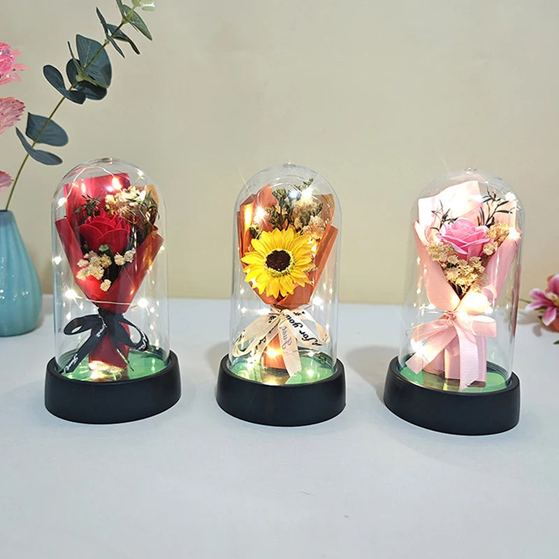 Valentine's Day Gift Eternal Rose LED Light Send Girlfriend Soap Flower Acrylic Set Transparent Rose Holiday Party Gift