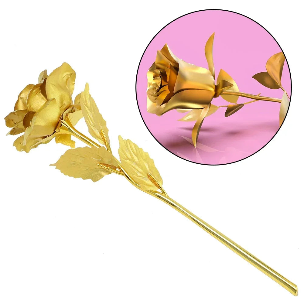 24K Eternal Rose Artificial Flowers Foil Plated Gold Rose Wedding Valentine's Day Decoration Mother's Day Gifts Fake Flower