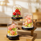 Eternal Flower Red Rose Bouquet Desktop Decoration Bonsai Romantic Building Blocks Bricks DIY Toy Valentine's Day Gift for Girls