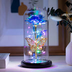 Artificial Flower Tulip Eternal Rose Flower Wedding Decor Handmade DIY LED Night Lamp Foil Glass Dome Preserved Flower Xmas Gift