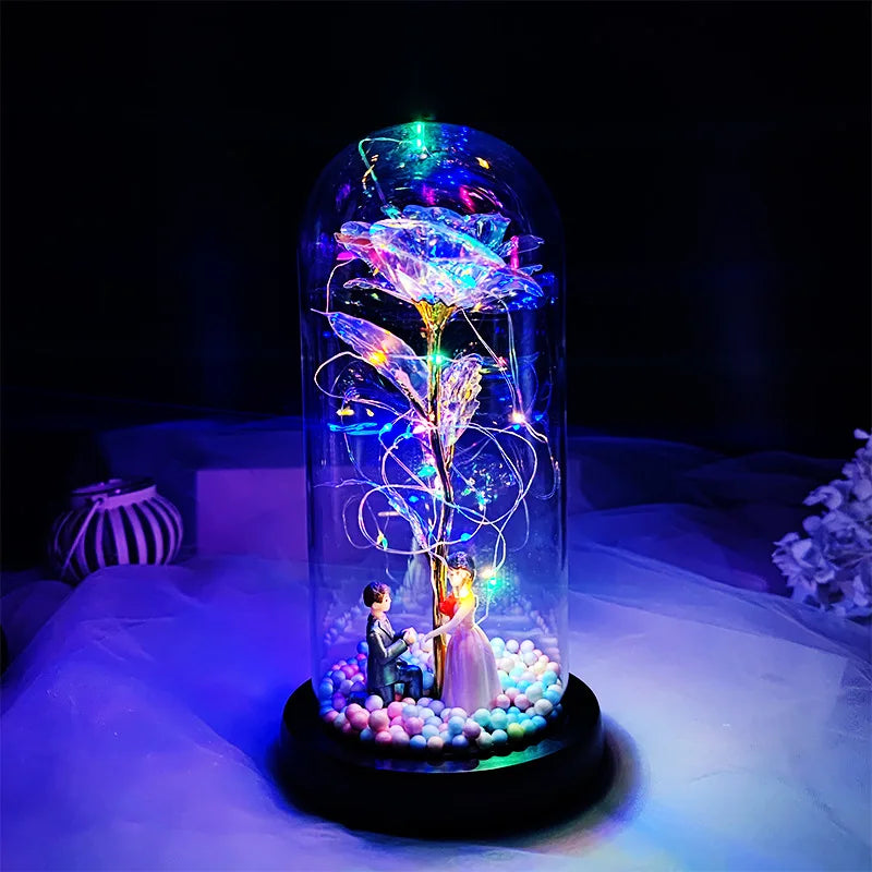 Birthday Gift for Girlfriend Colorful Rose Eternal Flower Luminous Decoration Proposal Prop Valentine's Day Gift for Wife
