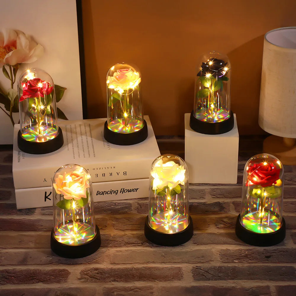 Eternal Rose Single Bouquet with Lamp Soap Valentine's Day Gift Led Lamp Tabletop Decoration