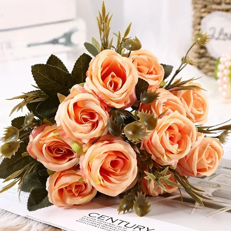 Ramo Nupcial de Rosas de Seda Realistas — 12 Colores, Bodas y Decoración de Jardín