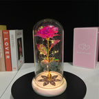 Rosa Galaxy de Cristal en Cúpula de Vidrio con LED — Regalo Cumpleaños, Mamá, Abuela y Esposa