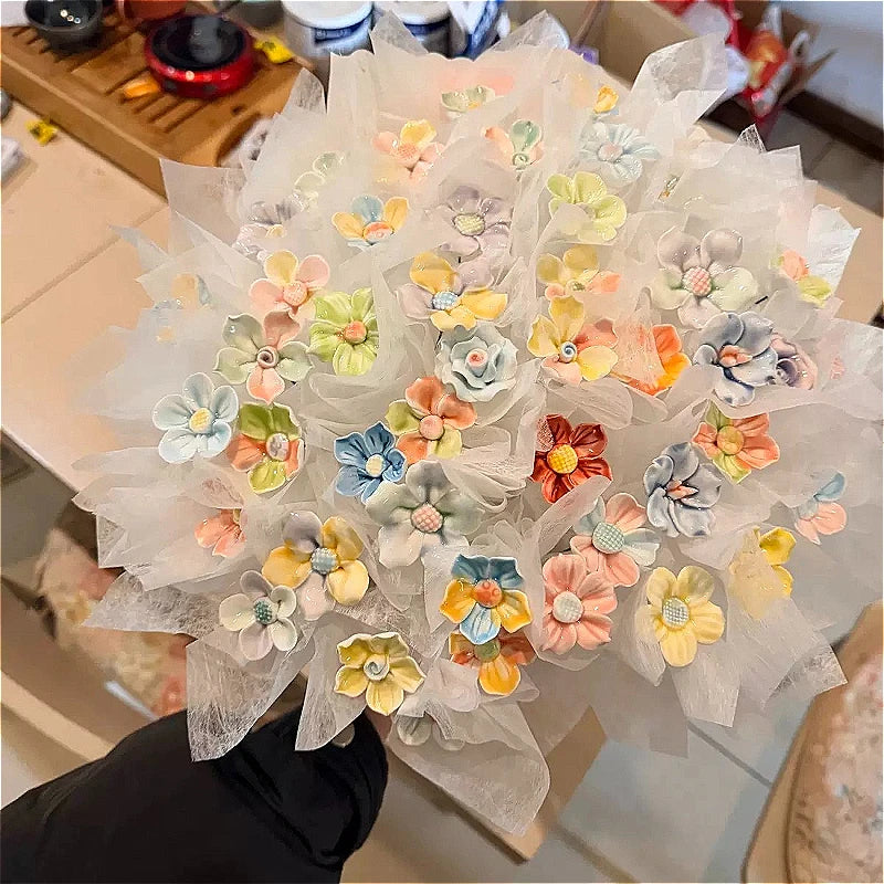 Jingdezhen Handmade Ceramic Eternal Flower, Hand Pinched Artificial Flower, Home Decor Craft Ornament
