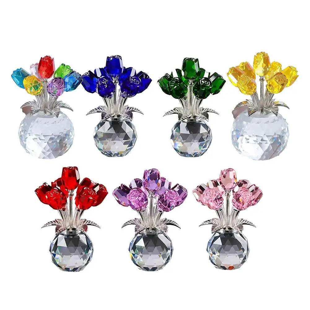 Crystal Gemstone Rose Flower Colourful Rose Bouquet Eternal Ornament Gift Figurine Red Decorative Rose Rose