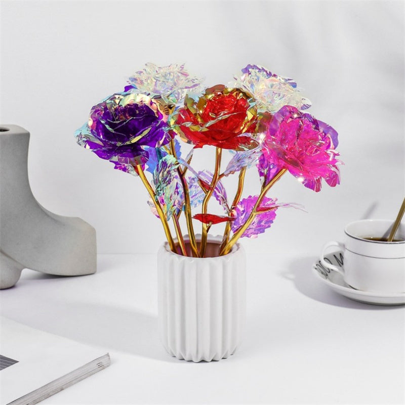 Eternal Rose Colorful Galaxy Artificial Flowers 24K Gold Foil Flower Love Base Flare box for Girlfriend Valentine's Day Gift