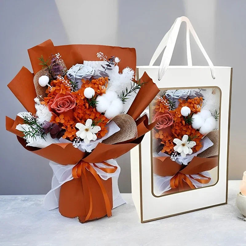 Eternal Preserved Rose,Hydrangea Bouquet Gift Box,Handmade Real Flower Arrangement for Girlfriend,Women,Anniversary,Lasts 3 Year