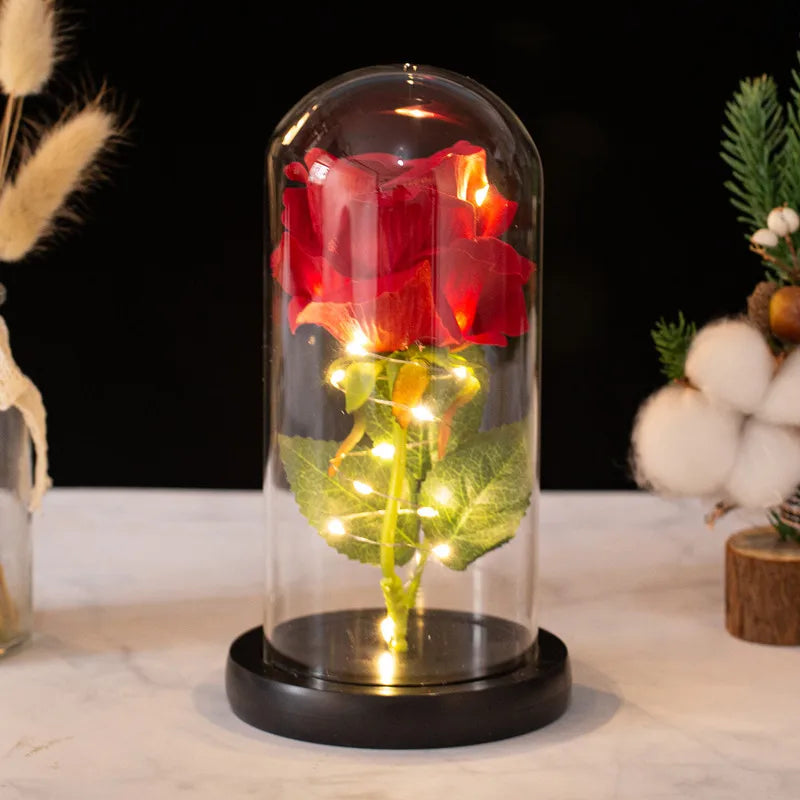 Creative Eternal Rose Glass Cover Ornament  LED Light Simulation  Flower  Mother's Day Valentine's Day Gift Anniversary Blessing