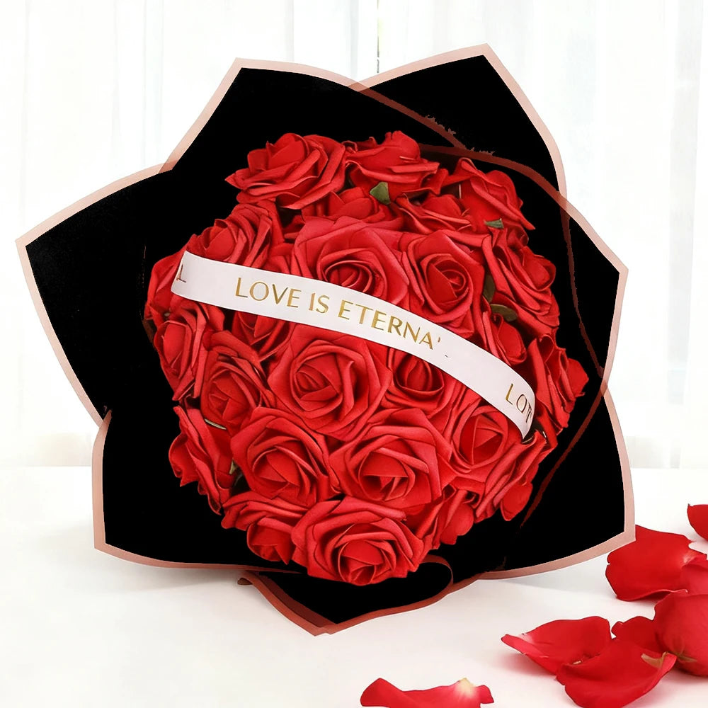 Red Rose Artificial Flowers DIY Bouquets 25PCS Set PE Roses Fake Flower for Wedding Party Centerpieces Decor Valentines Gifts