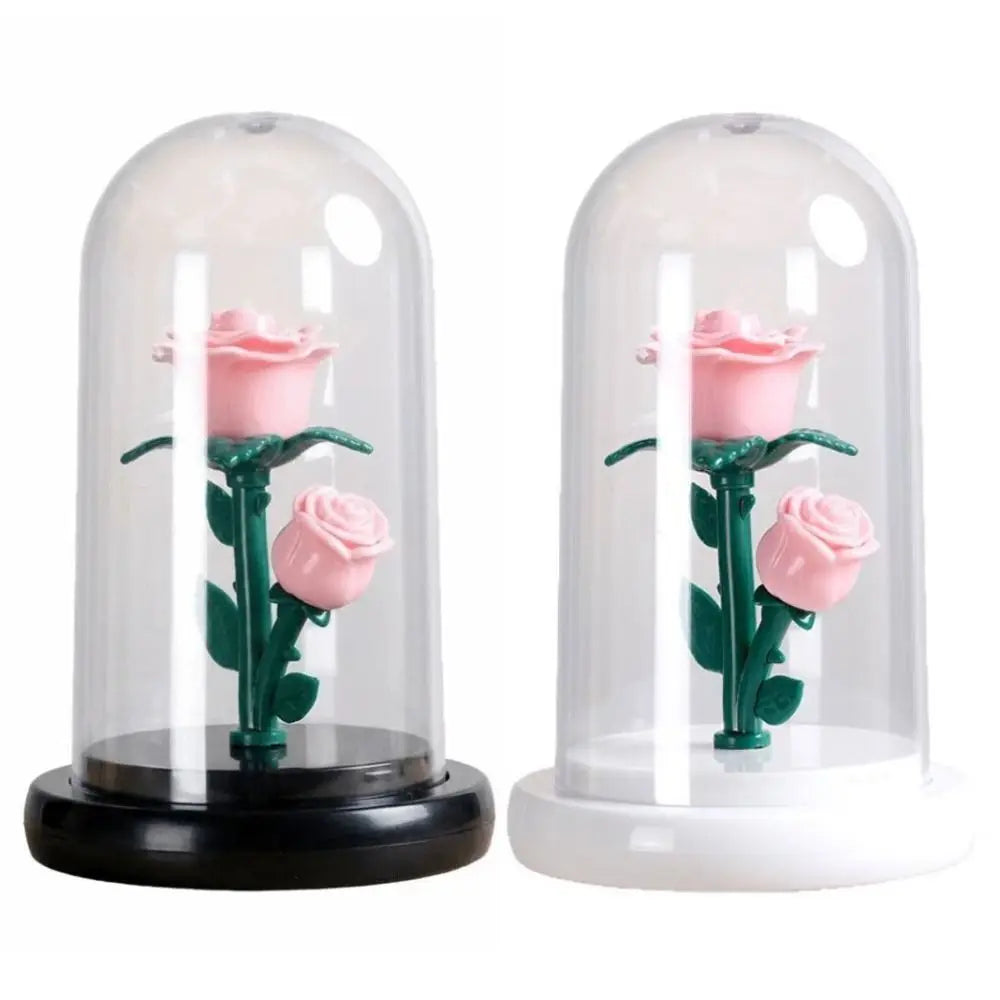 Romantic Eternal Rose Lamp with Lampshade Luminous LED Flower Light Pink Simple Rose Flower Night Light Wedding Decor