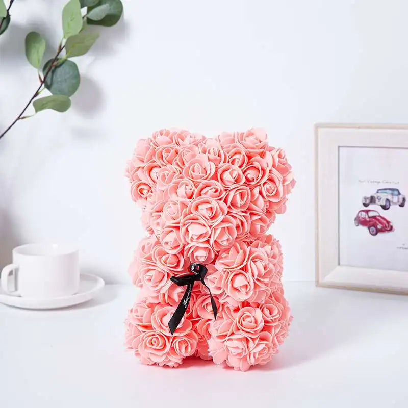 25cm Eternal Rose Bear with Gift Valentine's Day Gift Rose Embracing Bear Imitation Rose Bear Birthday Gift