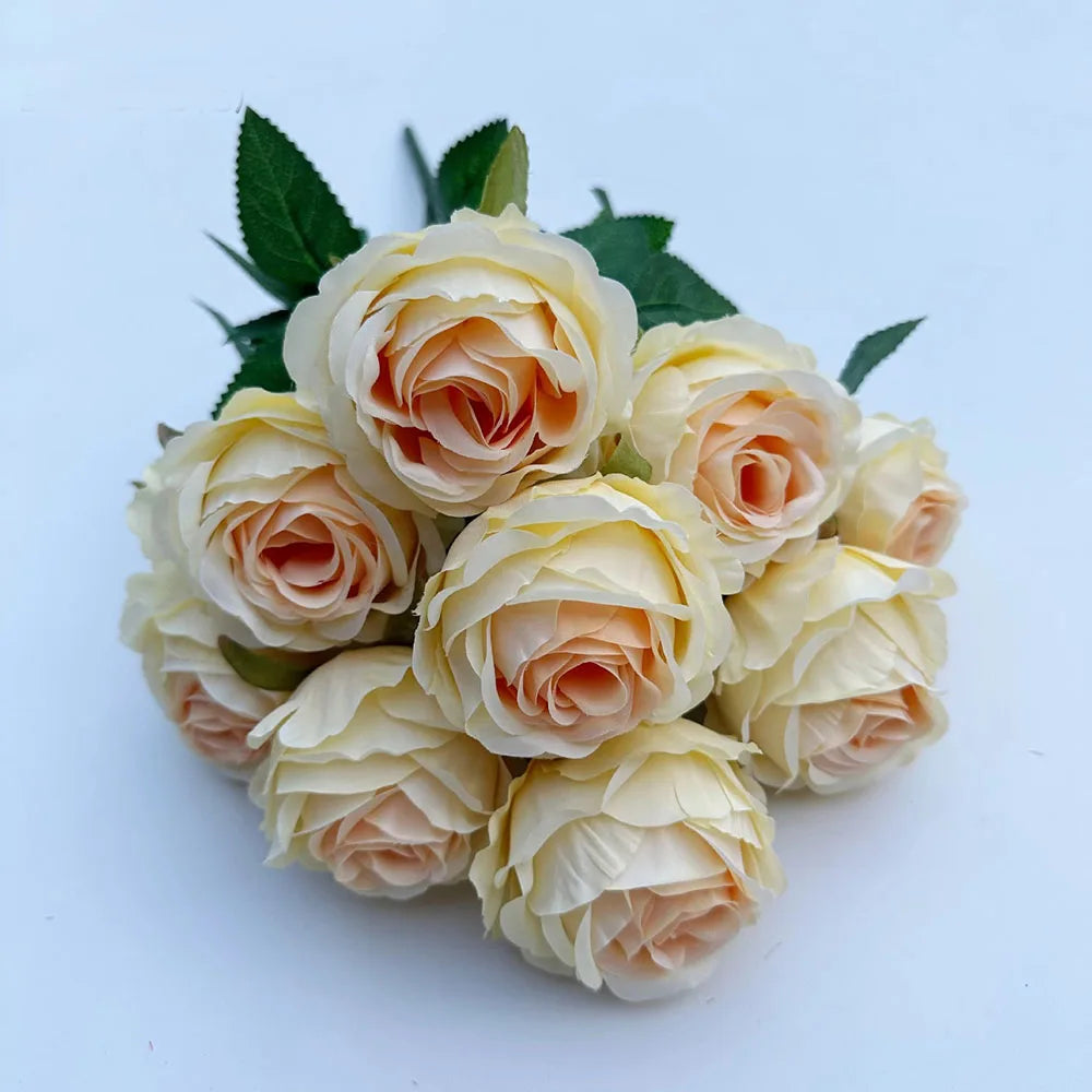 9 Heads Rose Artificial Flowers - Valentine’s Day Romantic Gift, Faux Blooms for Home Decor & Wedding Table Centerpieces