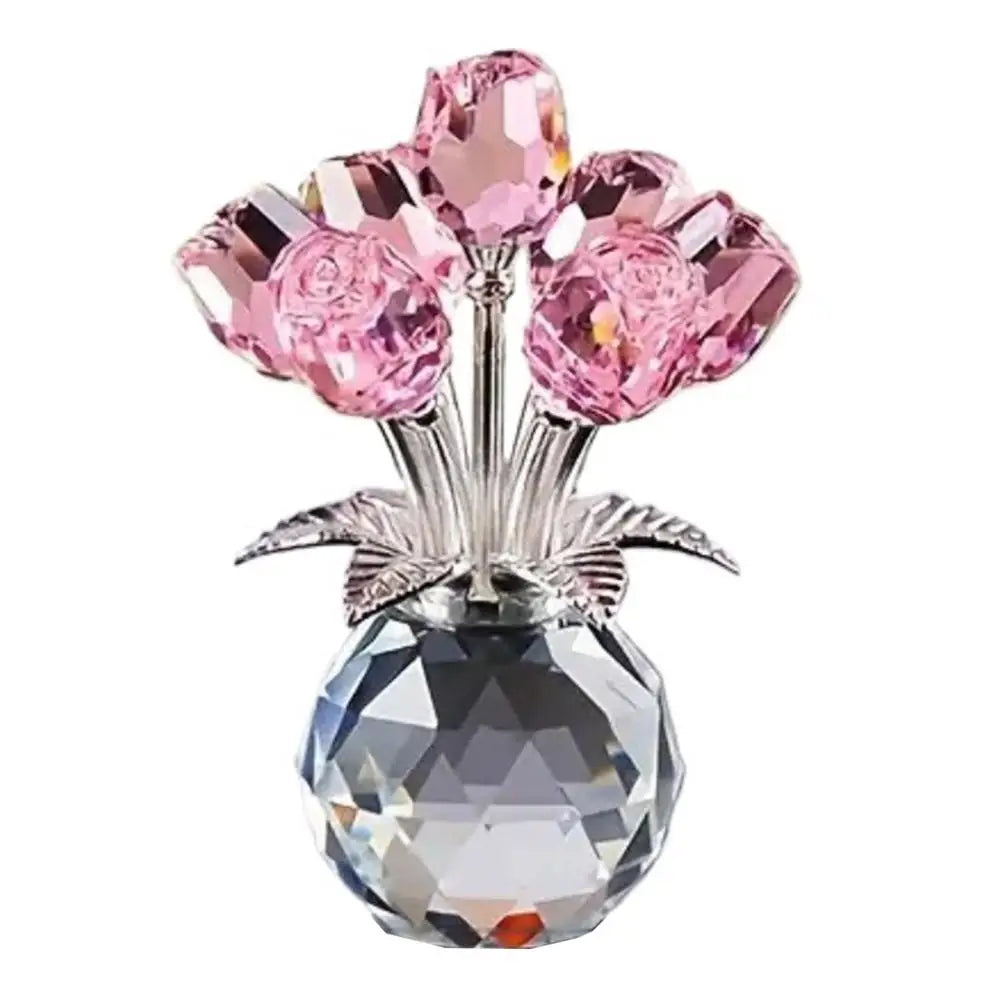 Crystal Gemstone Rose Flower Colourful Rose Bouquet Eternal Ornament Gift Figurine Red Decorative Rose Rose