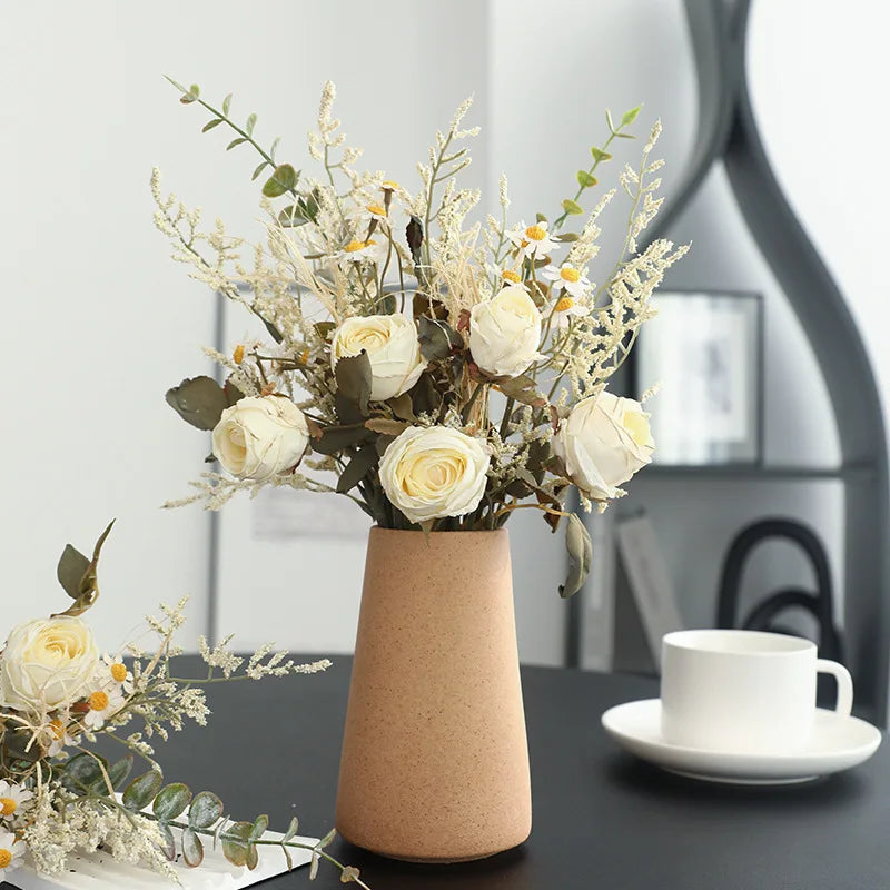 Rosa de Seda Borde Quemado Vintage — 7 Colores, 36cm, Novia y Hogar