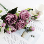 Ramo de Peonía y Rosa de Seda — 12 Colores, Hogar, Boda y Decoración Festiva