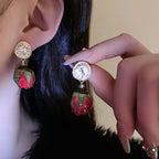 New Red Eternal Rose Dangle Earrings for Women French Elegant Temperament Earring Vintage Luxury Jewelry Manufacturers Wholesale
