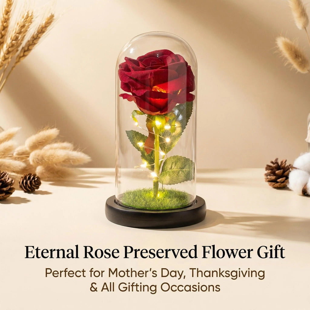 Creative Eternal Rose Glass Cover Ornament  LED Light Simulation  Flower  Mother's Day Valentine's Day Gift Anniversary Blessing