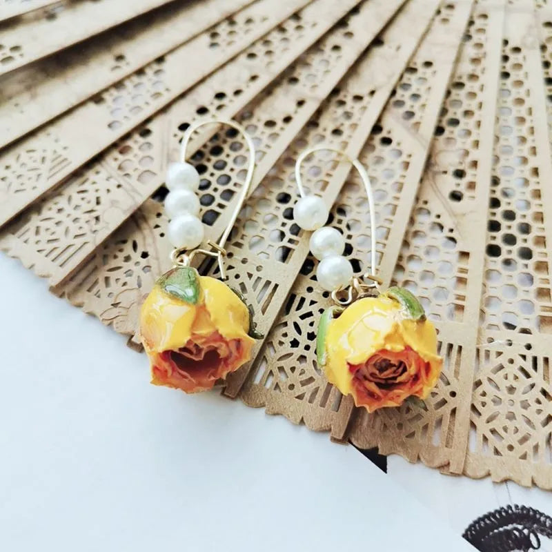 Immortal Rose Flower Earrings Elegant Epxoy Resin Dried Flower Earrings Colorful Rose Natural Plant Hoop Earrings Custom Jewelry