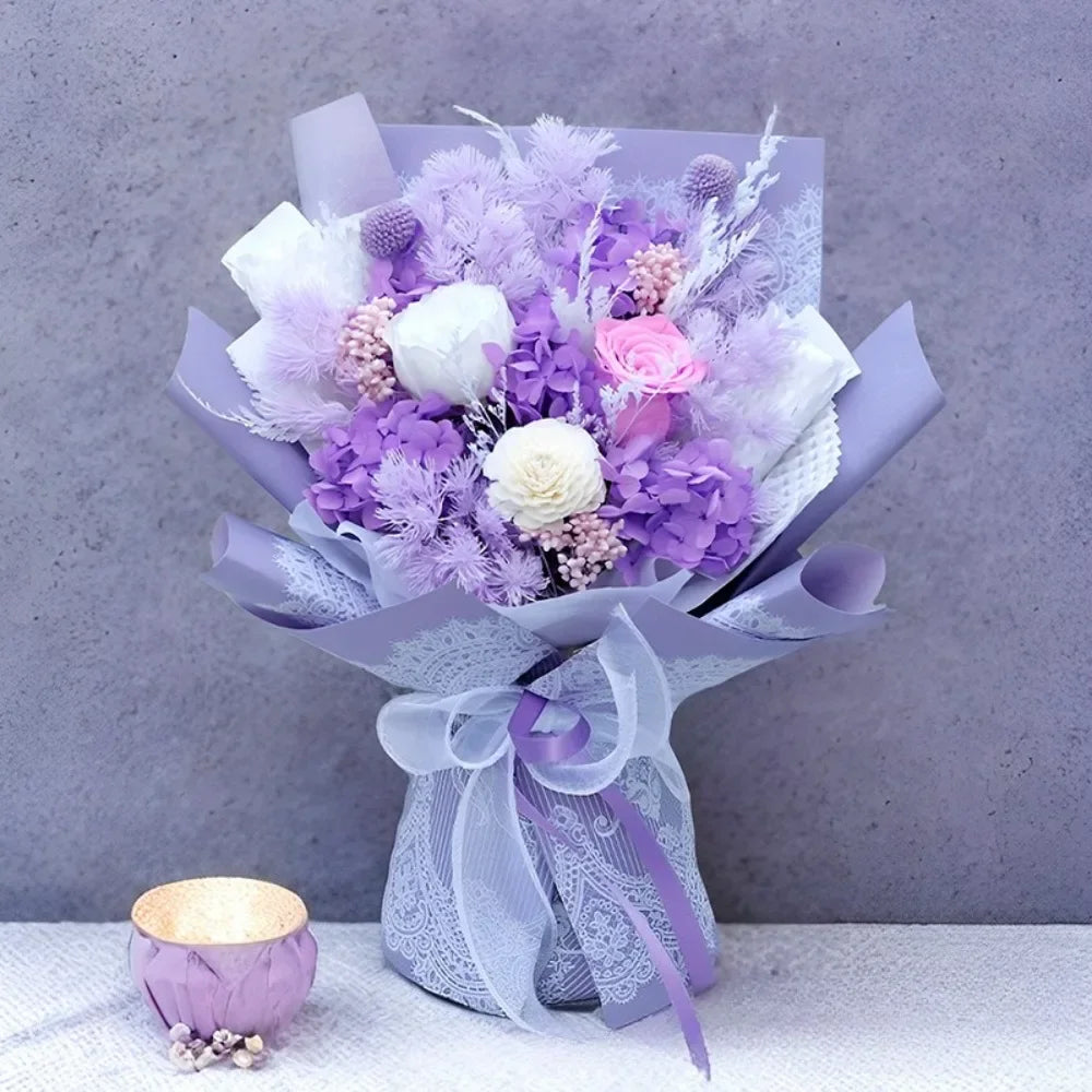 Eternal Preserved Rose,Hydrangea Bouquet Gift Box,Handmade Real Flower Arrangement for Girlfriend,Women,Anniversary,Lasts 3 Year