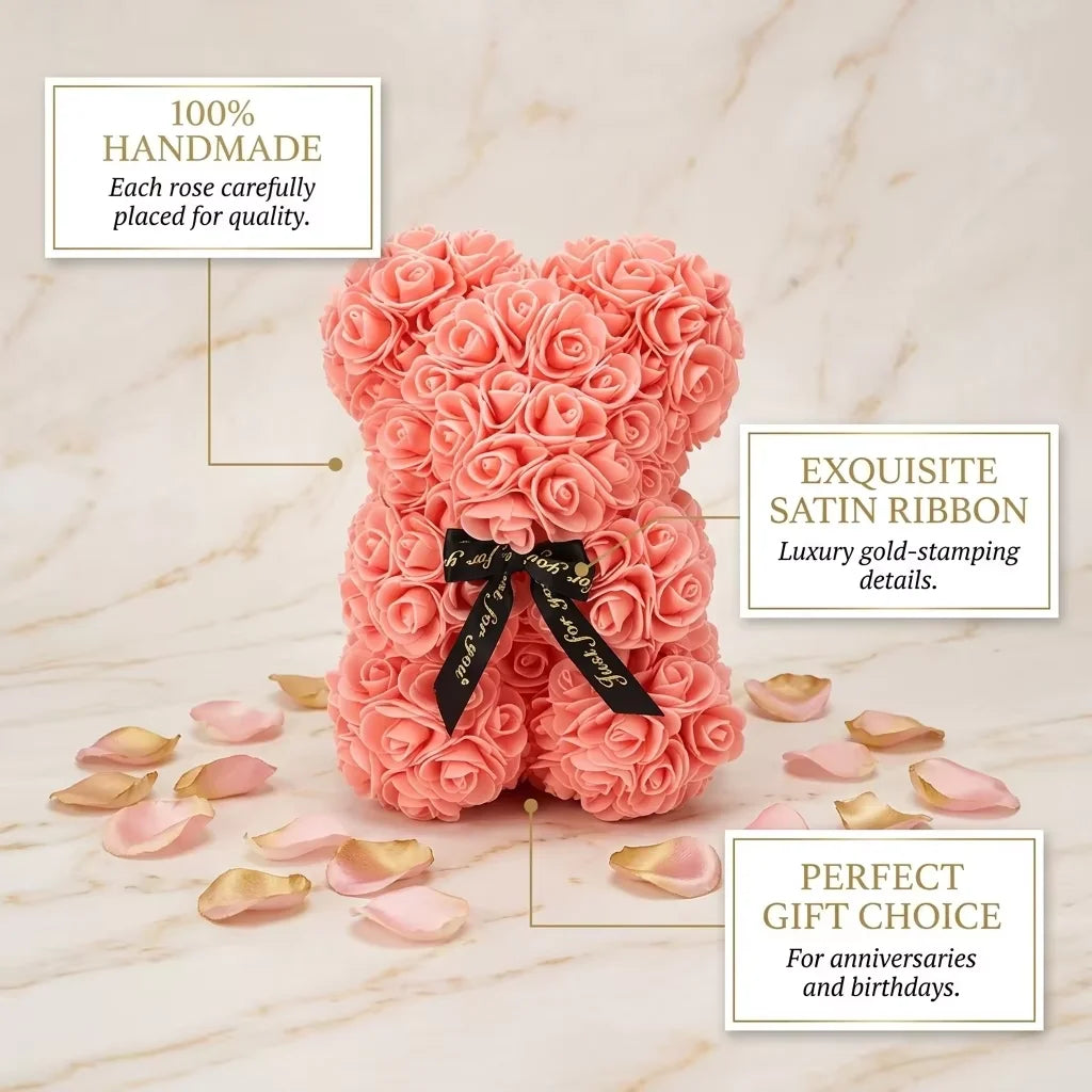 2026 Artificial Flower Eternal Rose Teddy Bear for 520 Mom Father's Day Birthday Valentine's Day Anniversary Gifts & Decorations