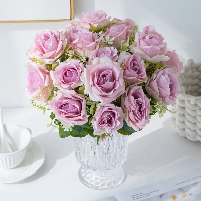 Rosa de Seda Tallo Individual — Jardín Exterior y Corona, 6 Colores, DIY