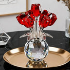 Crystal Gemstone Rose Flower Colourful Rose Bouquet Eternal Ornament Gift Figurine Red Decorative Rose Rose