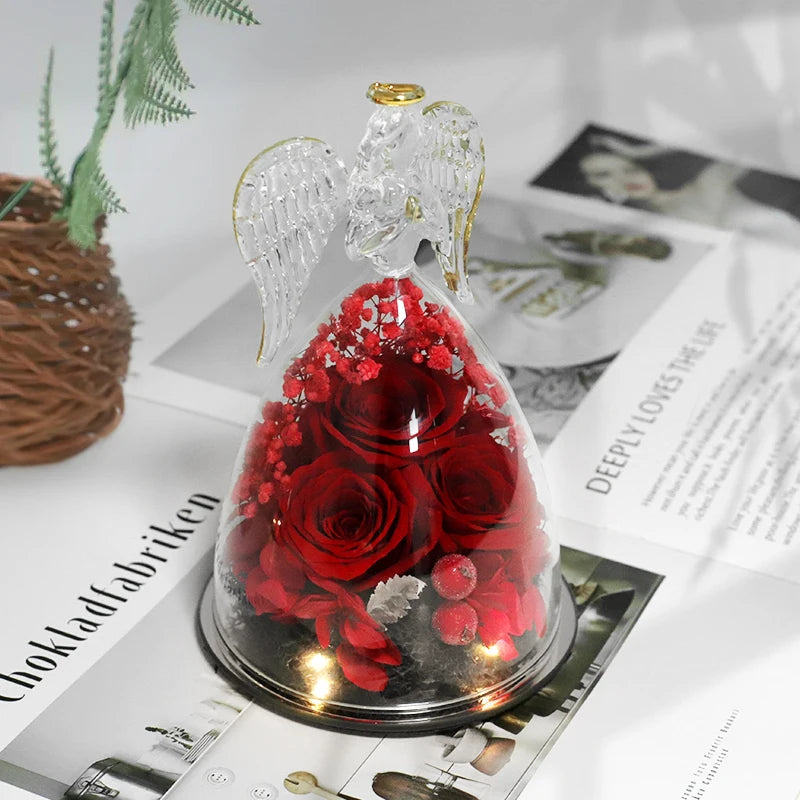 LED Eternal Rose Flower Cover Anniversary Valentine Mothers Day Birthday Thanksgiving Gift Bedroom Table Decote For Boy And Girl