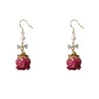 Eternal Flower Rose True Flower Dried Flower Earrings For Women With A Niche Design And Retro Zircon Handmade Earrings
