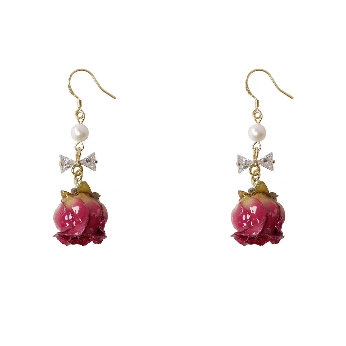 Eternal Flower Rose True Flower Dried Flower Earrings For Women With A Niche Design And Retro Zircon Handmade Earrings