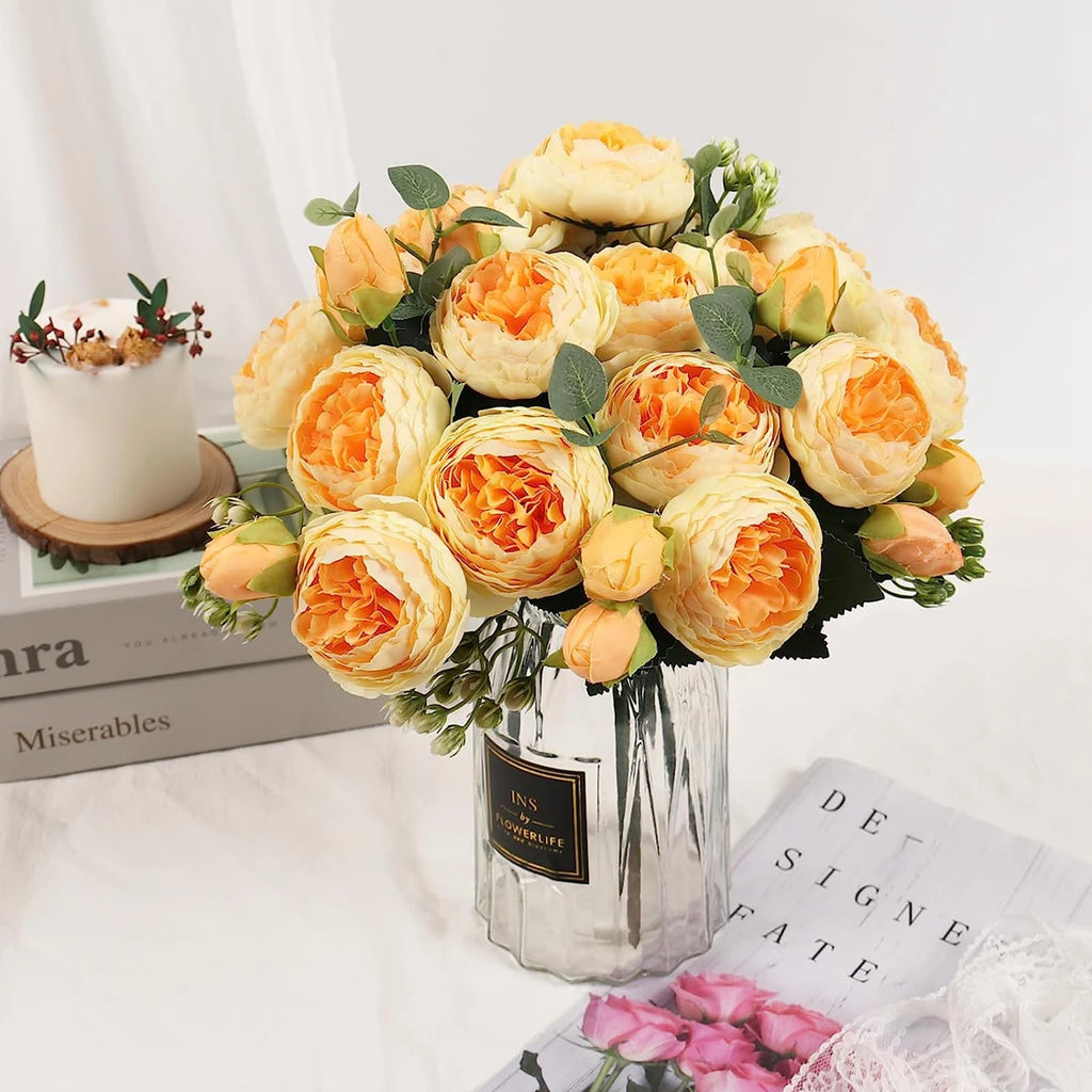 Ramo de Peonía y Rosa de Seda — 12 Colores, Hogar, Boda y Decoración Festiva