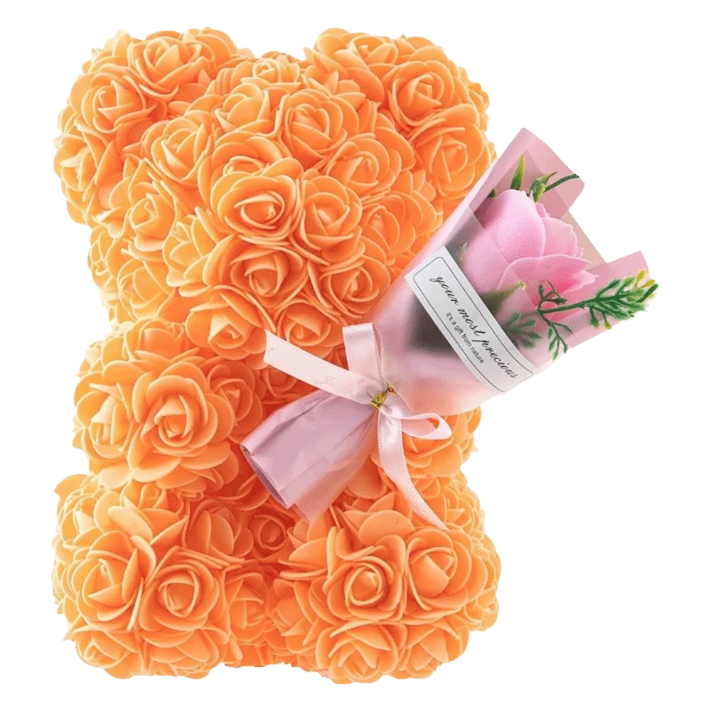 24cm Size Eternal Rose Bear Flower Bouquet Long Lasting Rose Bear Creative Design Artificial Rose Artificial Foam Flowers Bear