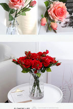 Real Touch Romantic Rose Artificial Flowers (1 Flower + 2 Buds) Moisturizing Texture for Home Decor Wedding Bridal Bouquet
