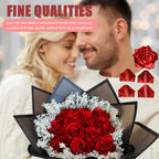 Yannew 300pcs Premade Handcrafted Silk Rose Petals for DIY Eternal Rose Flowers Bouquets with Stem Leaf Birthday Gifts for Women