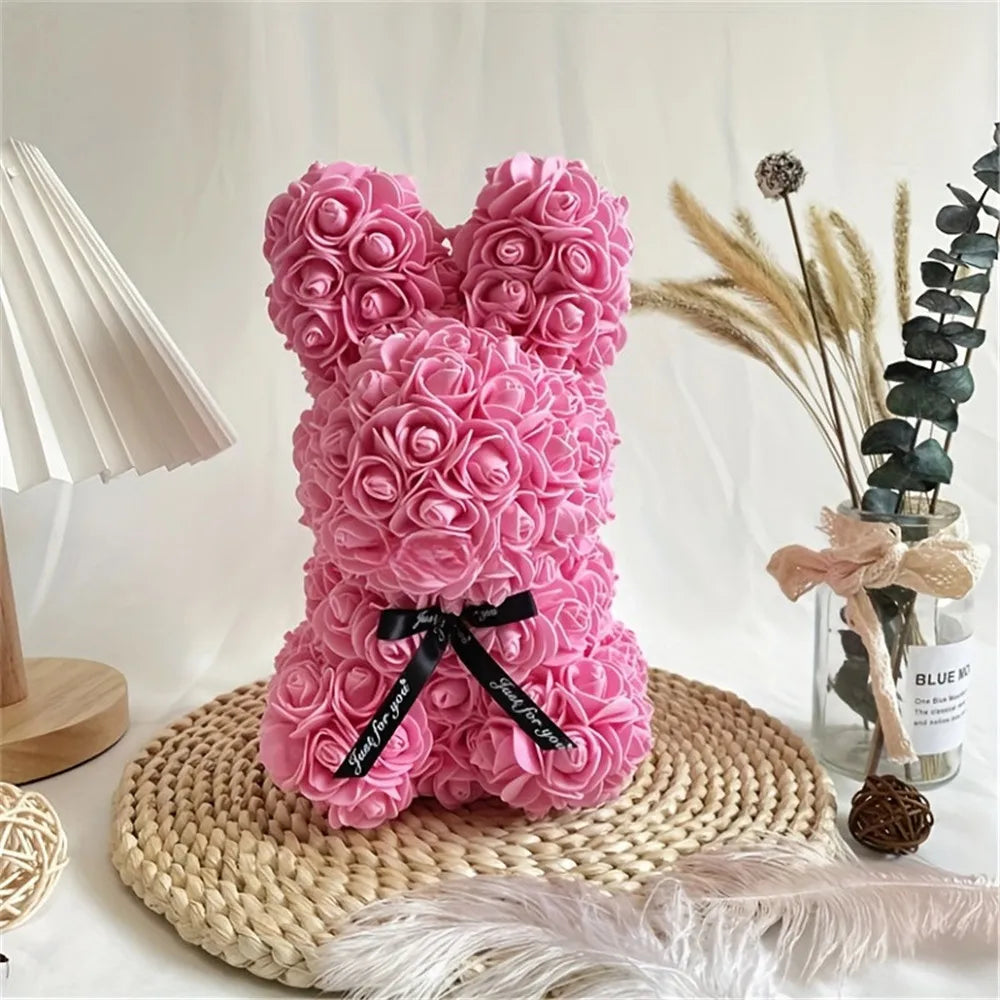1pc 25cm Eternal Artificial Flower Rose Rabbit Romantic Gift For Birthday Anniversary Valentine's Wedding Decoration Home Decor