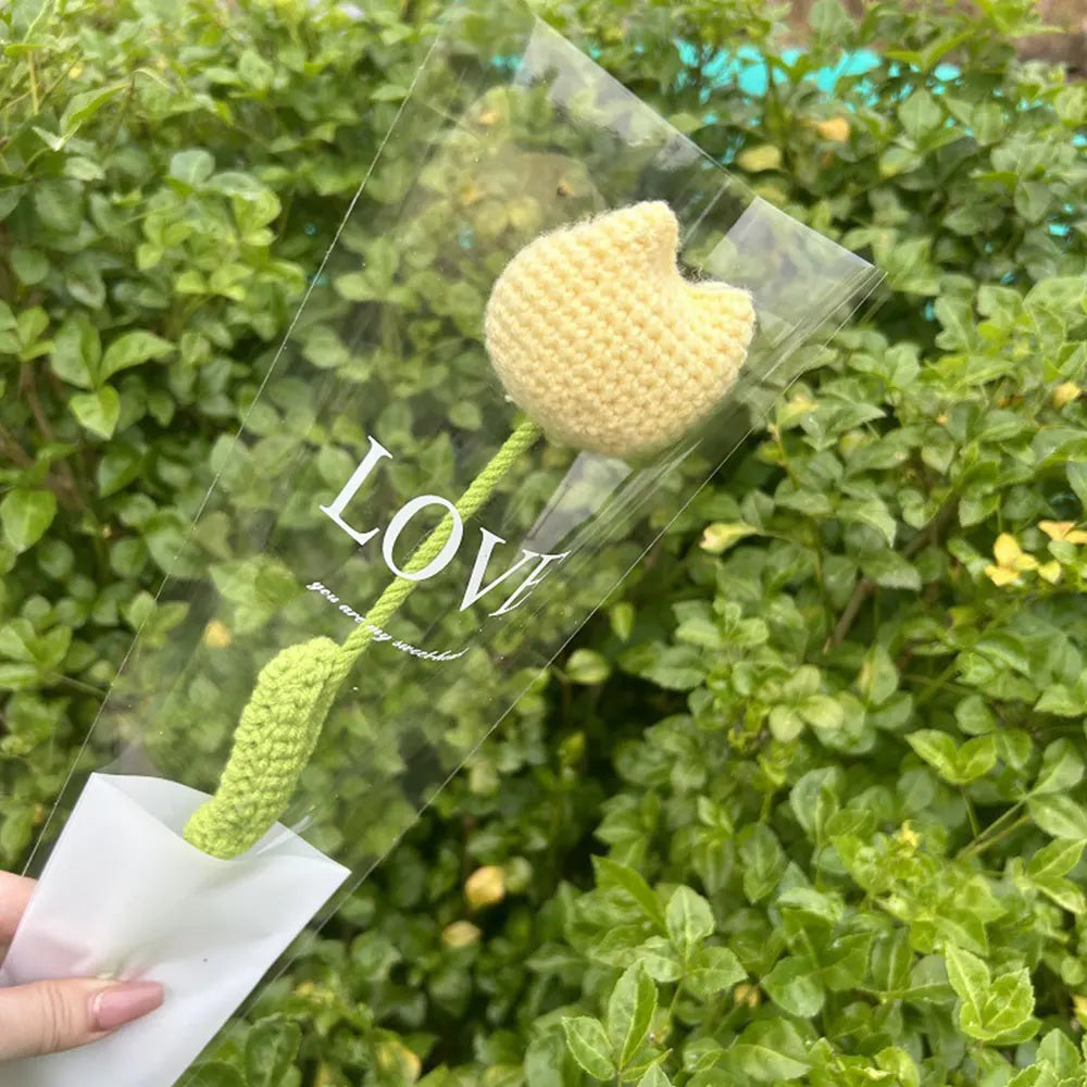 Hand Woven Roses Tulip Simulation Flower Preparation Handmade Flower Diy Wool Knitting Homemade Crochet Bouquet Finished Product