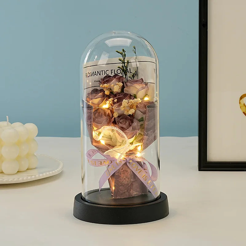 Wedding Birthday Valentine Day Gift Eternal Rose Flower Colorful Luminous Ornament for Women Mom Girlfriend Wife Home Decoration