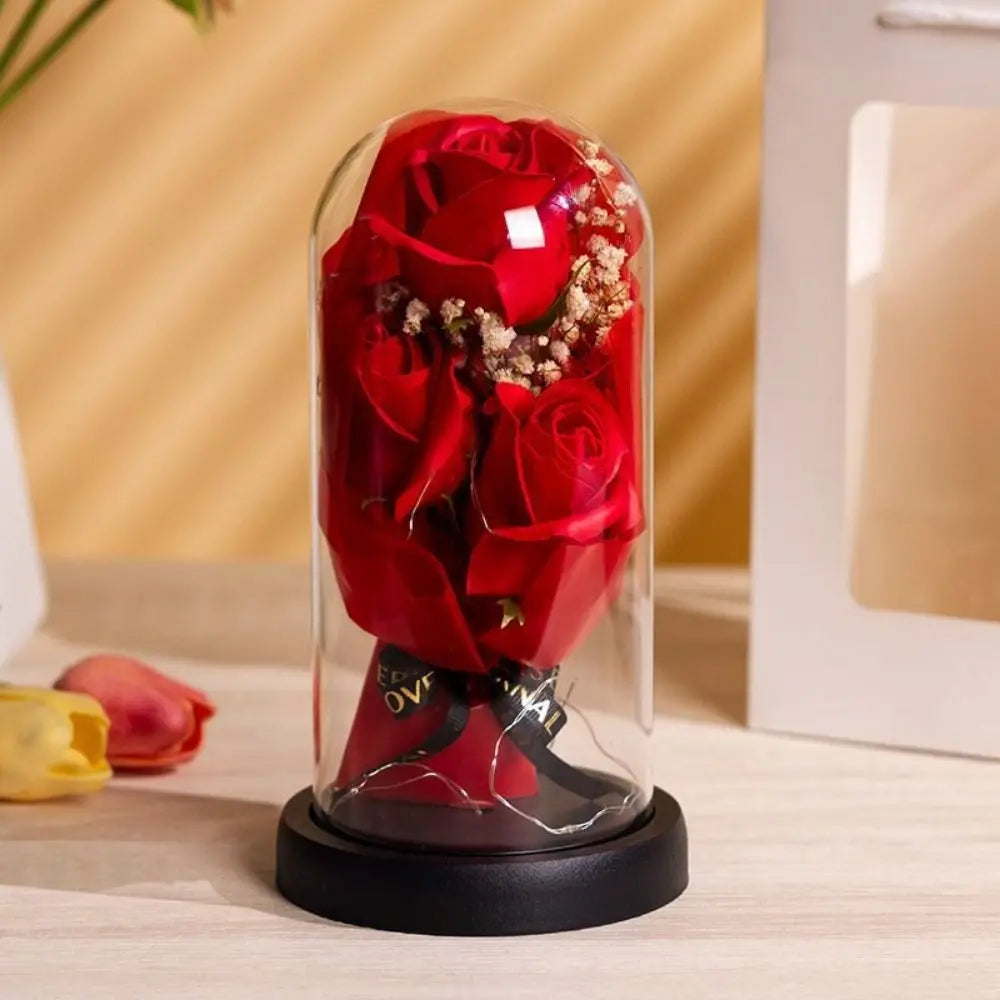 Romantic Eternal Rose Light Luminous Transparent Dome LED Eternal Flower Realistic Decorative Artificial Rose Light