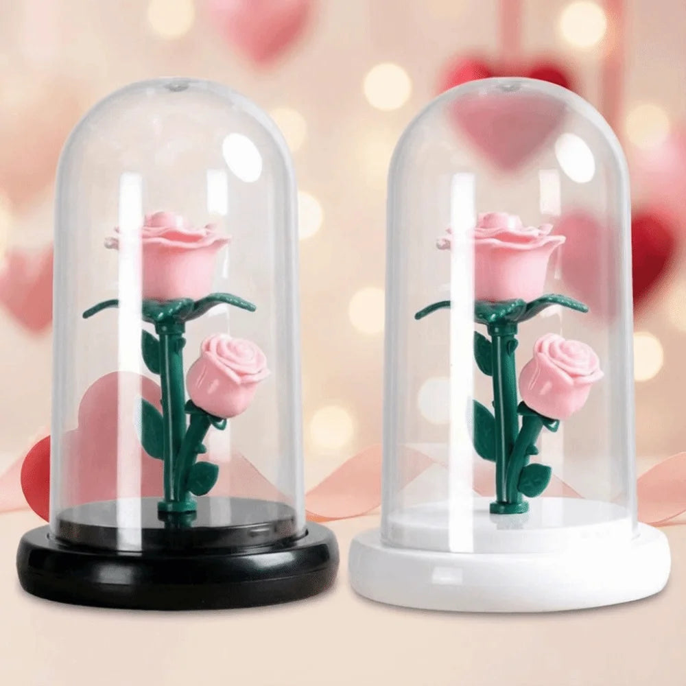 Romantic Eternal Rose Lamp with Lampshade Luminous LED Flower Light Pink Simple Rose Flower Night Light Wedding Decor