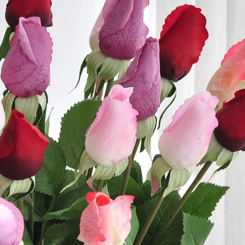 45CM Artificial Rose Bud with Moisturizing Touch Silk Flower for Home Living Room Entrance Decoration Photography Prop